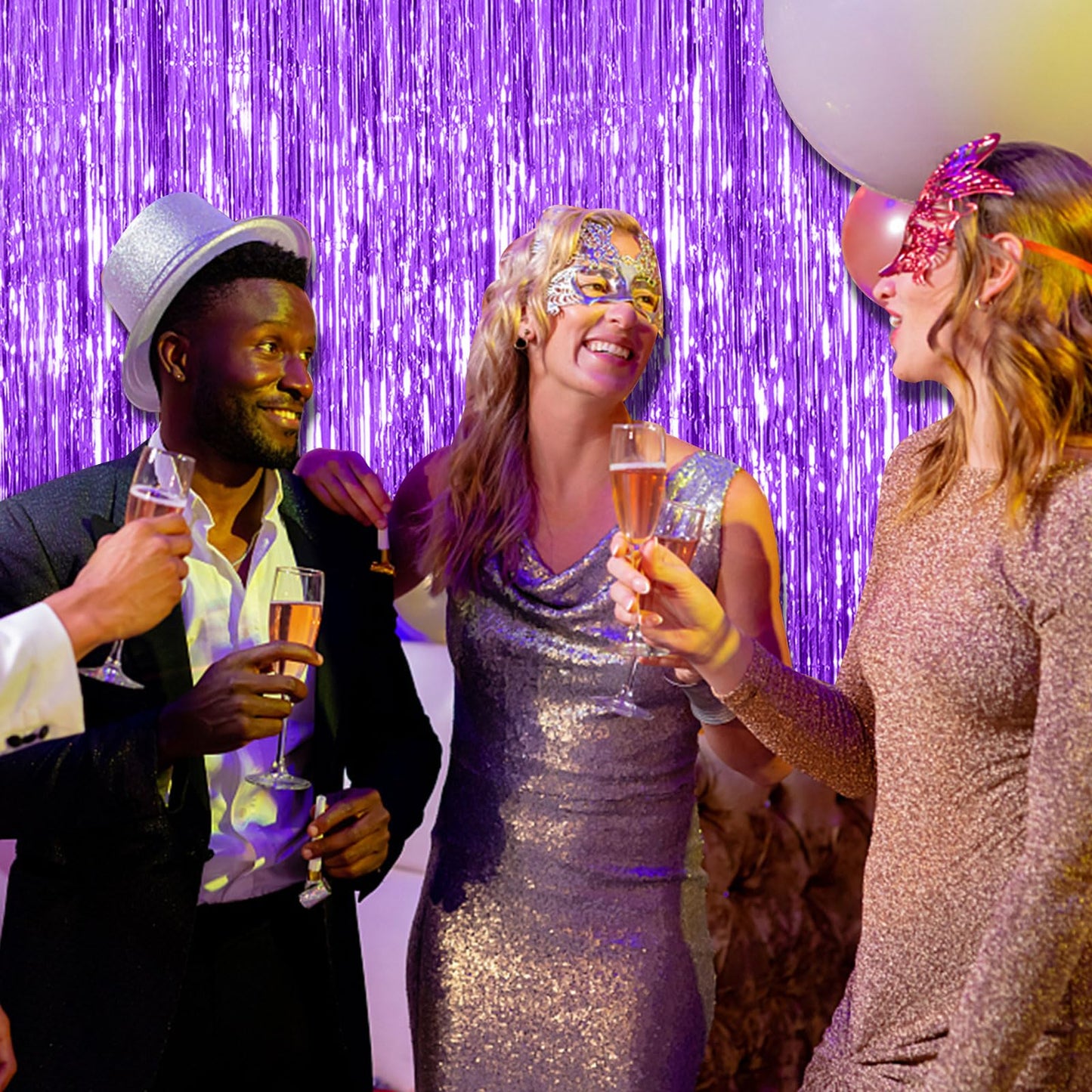 2 Pack Purple Backdrop Tinsel Streamers Foil Fringe Backdrop Halloween Party Decorations Purple Backdrop Curtain Birthday Graduation Bachelorette Christmas New Year Party Decorations