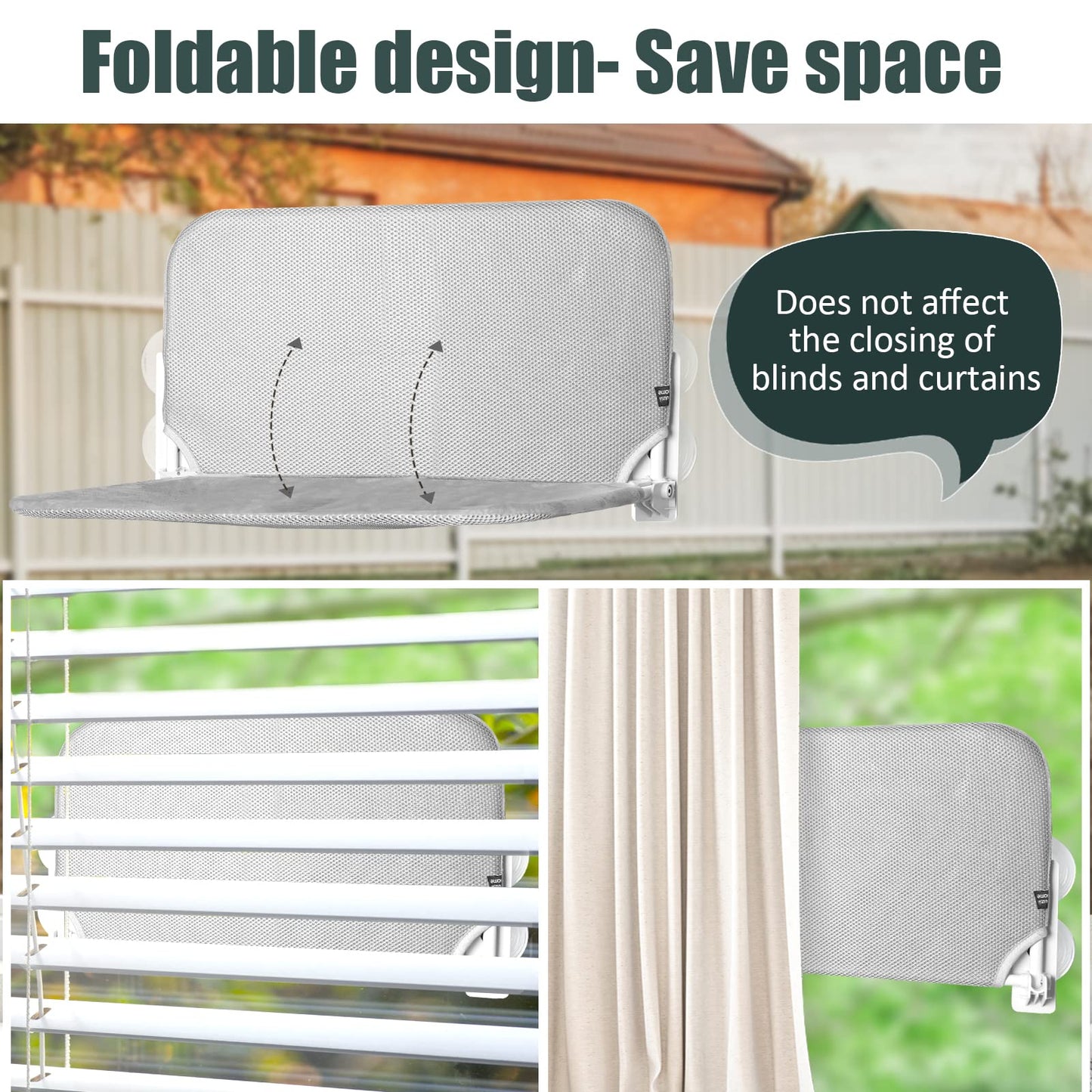 Sunhoo Cat Window Hammock Perch Cordless Perches Window Sill Seat Bed Foldable Stable Lounger Upgraded Suction Cup Easy Assembly Indoor Cats Kitty Shelf Hold Up to 55lbs（Grey,S