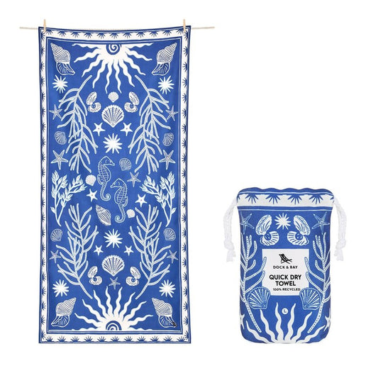 Dock & Bay Beach Towel - Quick Dry, Sand Free - Compact, Lightweight - 100% Recycled - Includes Bag - Ocean Treasure - Large (160x90cm, 63x35)
