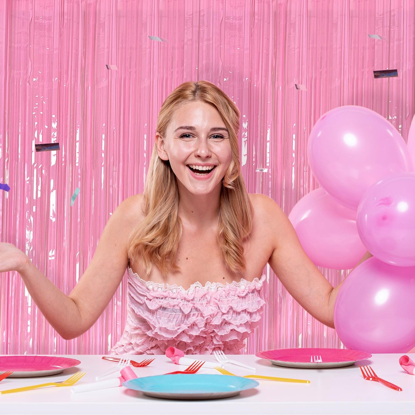 2 Pack Pink Backdrop Party Decorations Tinsel Curtain Party Backdrop Foil Fringe Birthday Decorations Photo Booth Streamer Backdrop Pink Theme Bachelorette Graduation Decor