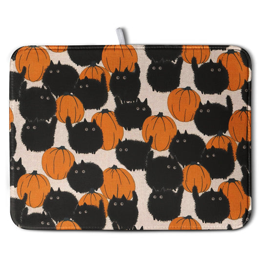 Happy Halloween Dish Drying Mat for Kitchen Counter 18x24 Inch Cute Pumpkin Black Cat Trick or Treat Drying Mats Large Microfiber Absorbent Dish Rack Pad for Coffee Bar Sinks Home Accessories