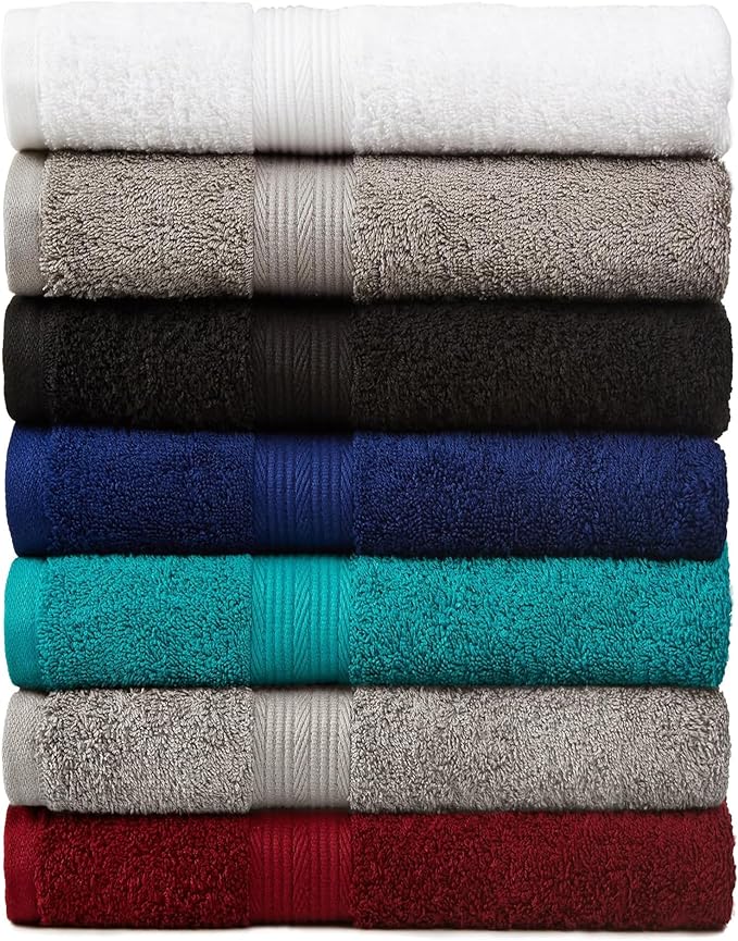 Amazon Basics 6-Piece Oversized Fade-Resistant Towel Set, 100% Cotton, Highly