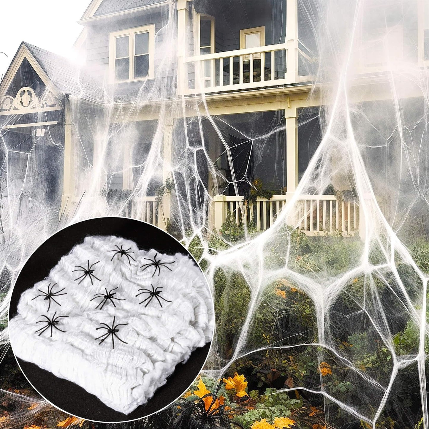 MAQIHAN 1200 sqft Spider Webs Halloween-Decorations Halloween Spider Web Cobwebs Halloween Decorations Spider Web Decor with 40 Fake Spiders Super Stretch Cobwebs for Halloween Decor Outdoor