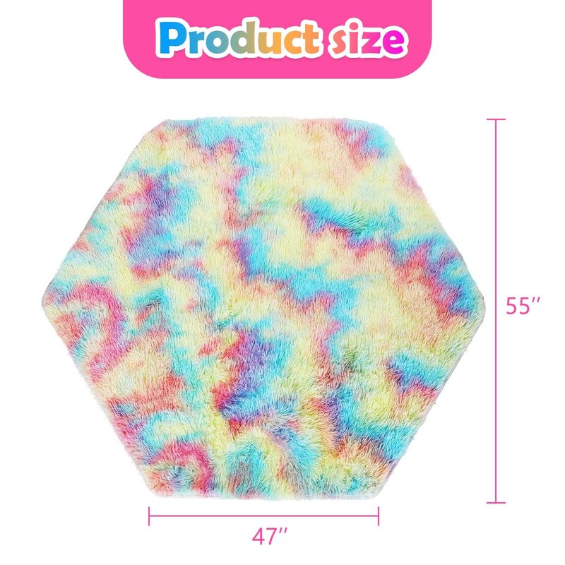 Monobeach Pink Kids Rug for Nursery Children Room Decor Ultra Soft Hexagon Carpet for Princess Tent for Girls Baby Play Mat for Floor 55”x 47” (Rainbow Hexagon, 55”x 47”)