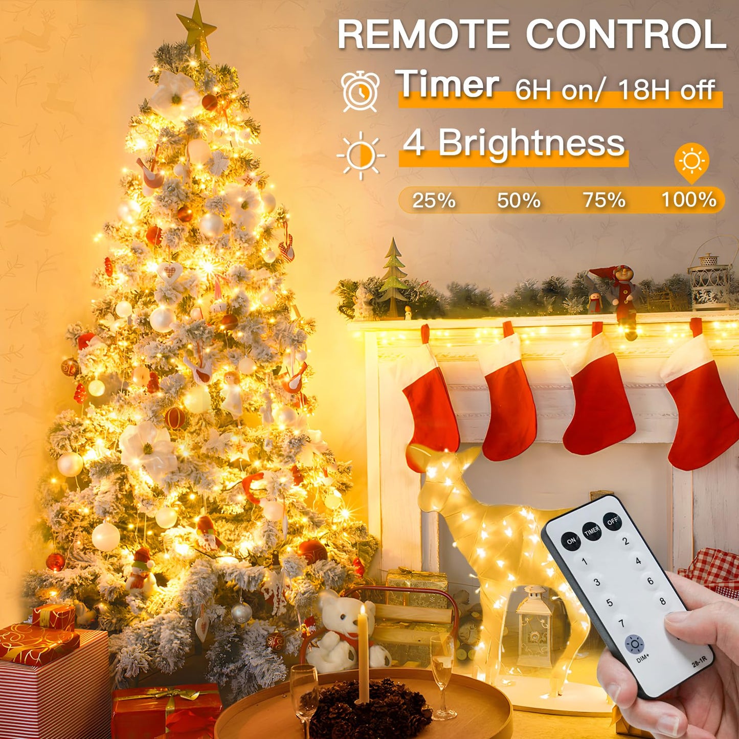 suddus Indoor Christmas Lights with Remote, Warm White String Lights Plug in with Timer, 33ft 100 LED Twinkle Fairy Lights for Bedroom Xmas Tree Wreath Garden Party Outdoor Thanksgiving Decorations