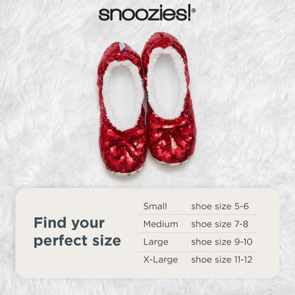 Snoozies Ballerina Bling Metallic Shine Slippers | Sequin House Shoes for Women | Slipper Socks with Grippers | Cute Indoor Footwear (Red, Large)