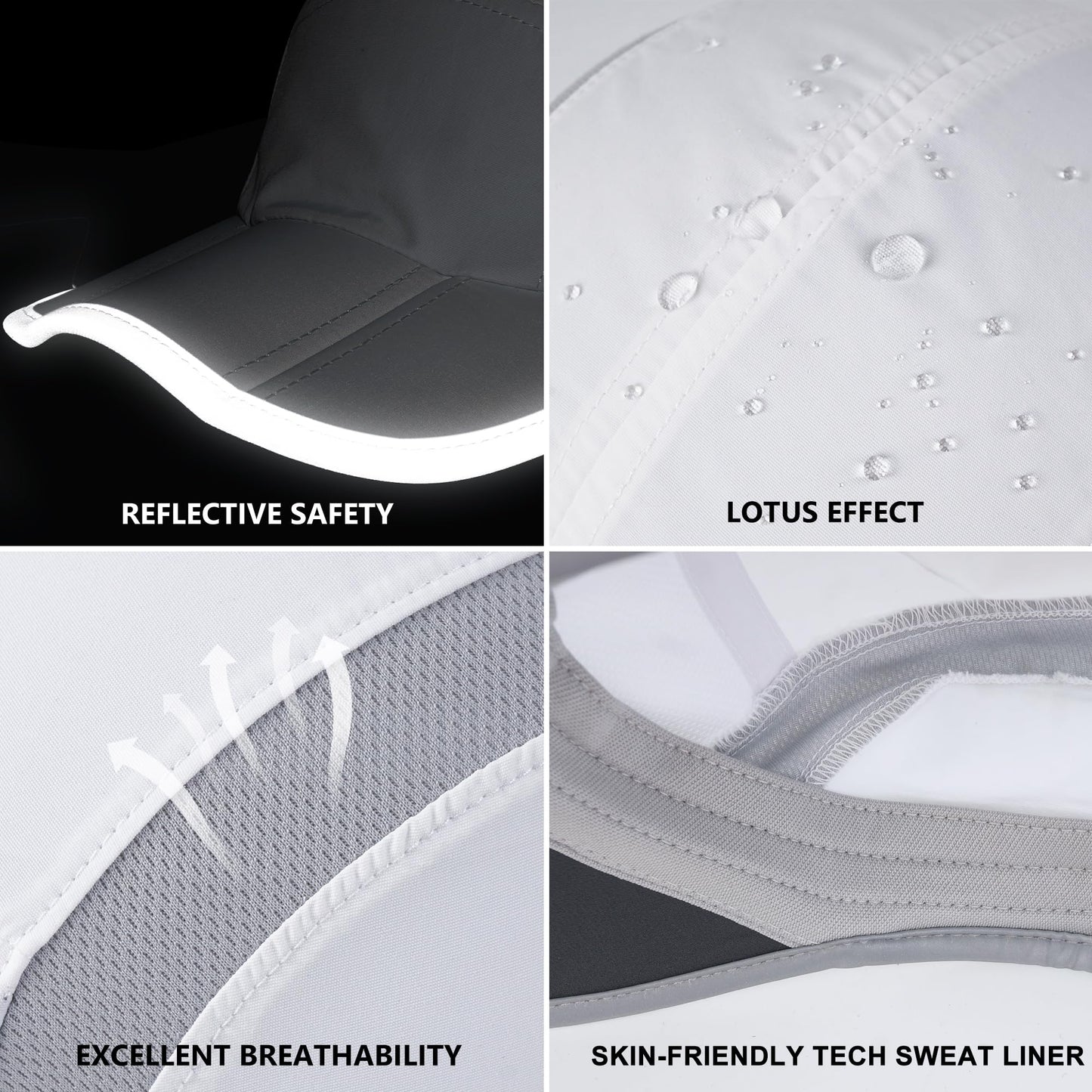 GADIEMKENSD Baseball Cap Nylon Running Outdoor Sports Hat for Men Woman Adjustable Quick Drying Reflective Foldable 50+ UPF Inhibit UV Mesh Water Repellency Race Performance Lightweight White