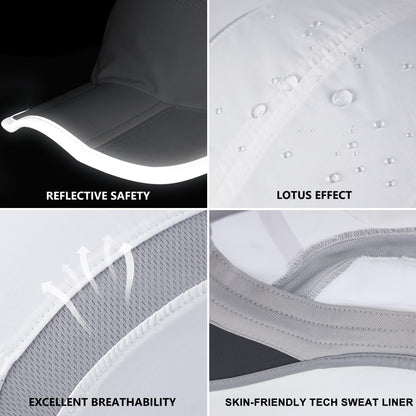 GADIEMKENSD Baseball Cap Nylon Running Outdoor Sports Hat for Men Woman Adjustable Quick Drying Reflective Foldable 50+ UPF Inhibit UV Mesh Water Repellency Race Performance Lightweight White