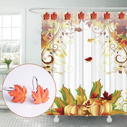 Maple Leaf Decorative Shower Curtain Hooks Rings for Fall Autumn Bathroom, Metal Shower Curtain Hooks for Halloween Thanksgiving Theme Bathroom Decoration (Red Maple Leaf)