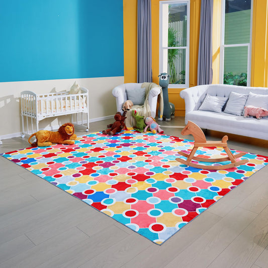 Casanta Living Machine Washable Polka Dot Rug for Kids Area - Multicolor Soft Rug for Nursery/Playroom/Classroom - 6x9