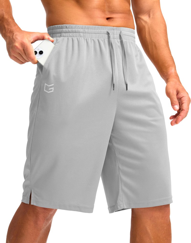 G Gradual Men's Athletic Shorts with Pockets 9" / 11" Long Basketball Shorts Lightweight Quick Dry Gym Workout Shorts for Men(Light Gray,4XL)