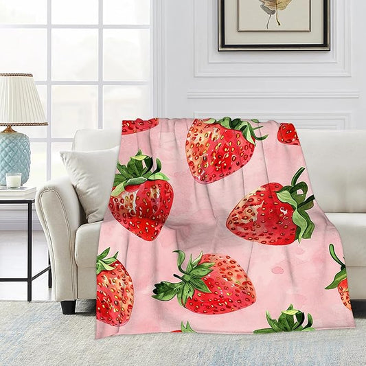 Throw Blanket, Cute Strawberry Blanket Fruit Throw Blankets for Bed Kids Adults, Lightweight Cozy Blanket for Living Room, Bedroom 50"x60"