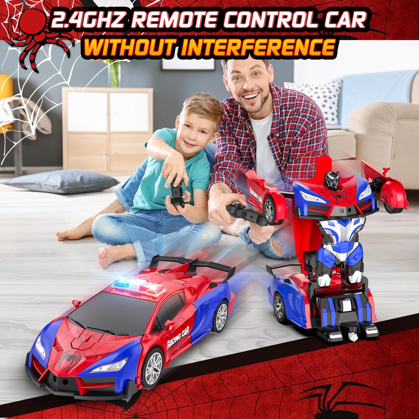CEGOUFUN Remote Control Car for Boys 4-7, Rc Cars for Boys Age 8-12, One Button Transformation to Robot with Flashing Light 2.4Ghz Transforming Robot Car 1:18 Scale for Kids with 360 Degree Rotation