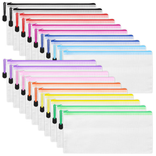 EOOUT Mesh Zipper Pouch 20pcs 9.5x4.5 Inches Small Organizing Bags in 10 Colors for Travel Storage and Office Supplies Storage