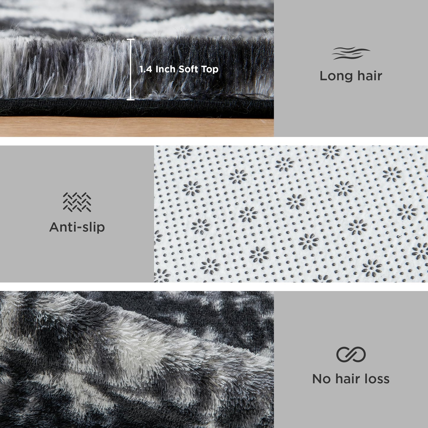 Litanika 6x9 Fluffy Shag Faux Fur Area Rug for Living Room Bedroom, Tie-Dyed Black White High Pile Soft Plush Shaggy Furry Bedside Playroom Dorm Carpet, Non-Slip, Non-Shedding Modern Indoor Floor Rug