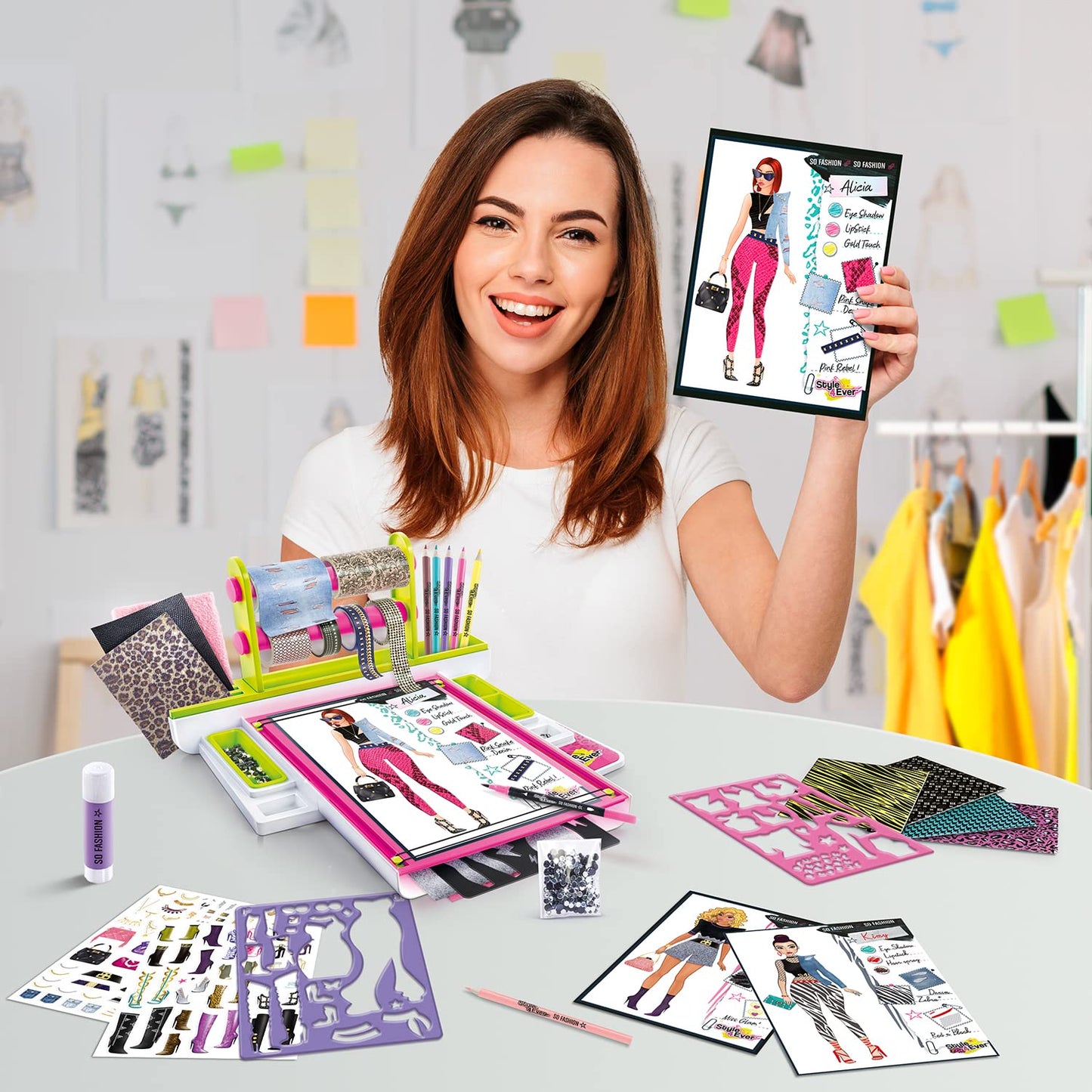 Style 4 Ever OFG 232 Fashion Designer Studio, Real Adhesive Fabrics, Design From Scratch, Stickers, Gems, Pencils, Gluestick + So Much, Multicoloured, Studio-OFG232