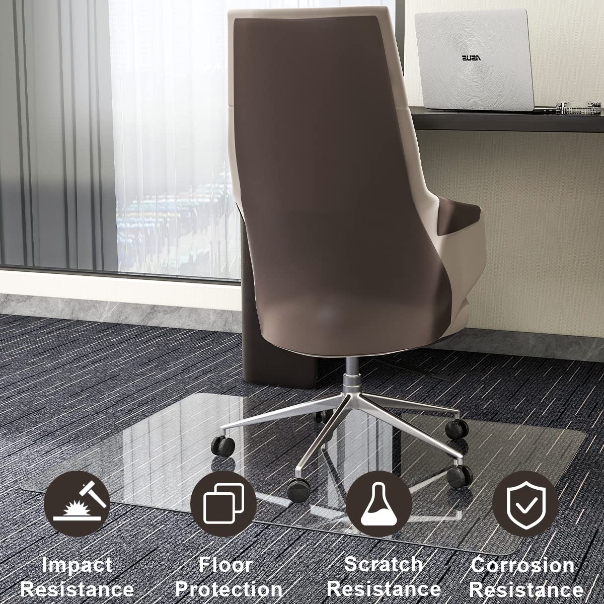 GLSLAND Office Chair Mat for Carpet - 36" x 46" Tempered Glass Floor Mat - for Office Chair on Carpet - 1/6" Thick Clear Computer Floor Mat with 4 Anti-Slip Pads
