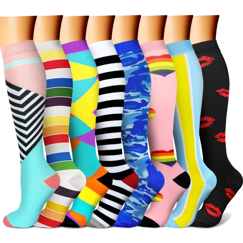CHARMKING Compression Socks for Women & Men (8 Pairs) 15-20 mmHg Graduated Copper Support Calf Socks are Best for Pregnant, Nurses - Boost Performance, Circulation, Knee High Wide Calf(S/M, Multi 13)