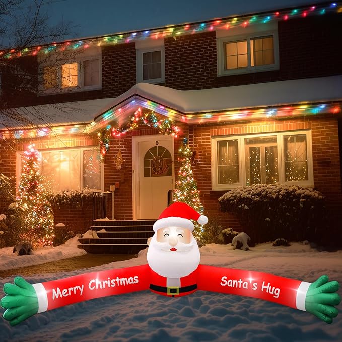 10FT Christmas Hugging Inflatable Santa Claus for Xmas Holiday Blow Up Weatherproof Outdoor Christmas Decorations for Garden Yard