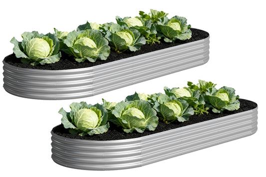 Yortrek Galvanized Raised Garden Bed Outdoor, 12x4x1ft(2Pack) Metal Heavy Duty Planter Boxes for Gardening, Easy Assemble Bottomless Small Oval Plant Container Kit for Vegetable, Flower, Fruit, Silver
