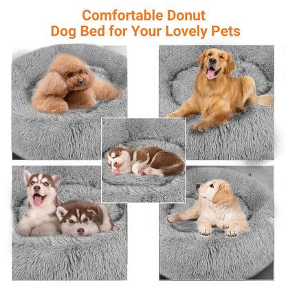 Donut Dog Bed Extra Large Washable - Anti Anxiety Calming Cosy Fluffy Plush Puppy Kitten Round Super Soft Snuggle Pet Cat Beds for Indoor Cats: Light Grey 80cm
