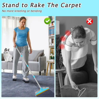 Eaersan Carpet Rake for Pet Hair Removal - Reusable Pet Hair Remover, 60” Adjustable Long Handle Cat Dog Carpet Rake Scraper, Dog Hair Rake Brush for Rugs, Mats, Couch, Furniture