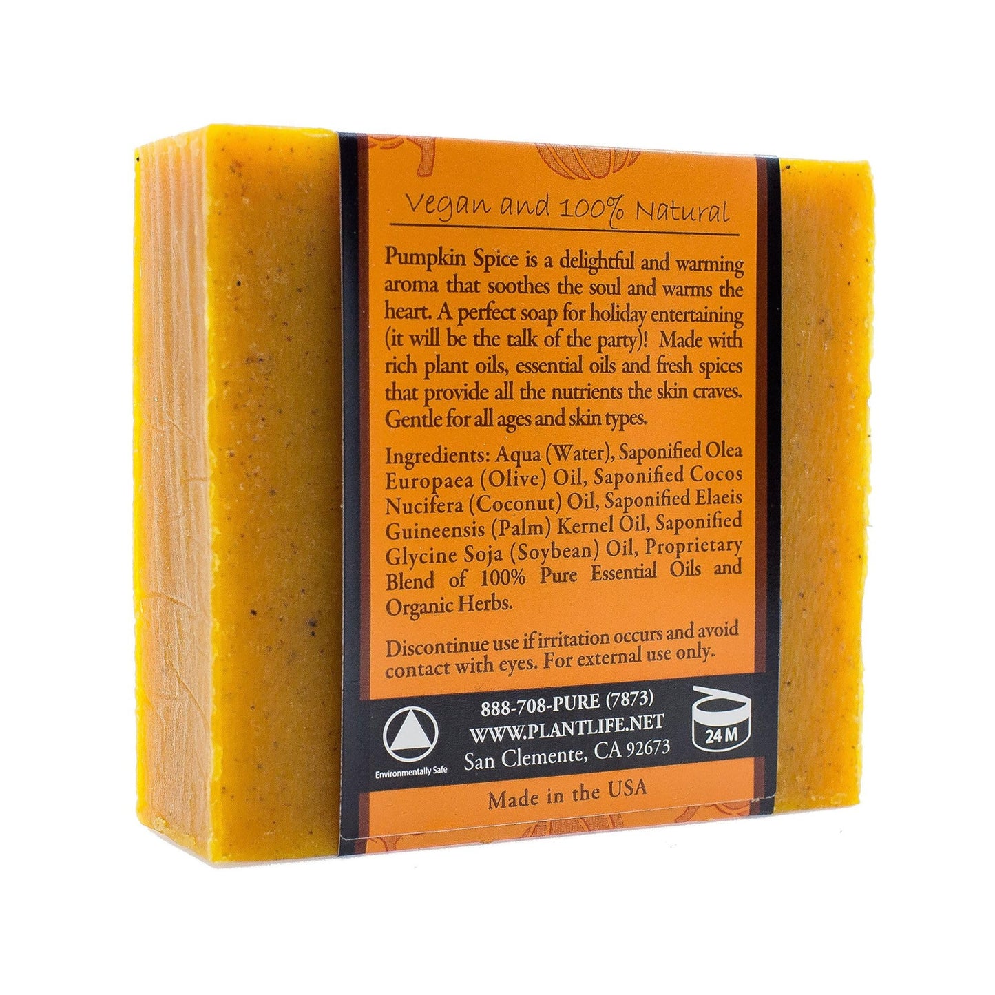Plantlife Pumpkin Spice Bar Soap - Moisturizing and Soothing Soap for Your Skin - Hand Crafted Using Plant-Based Ingredients - Made in California 4oz Bar