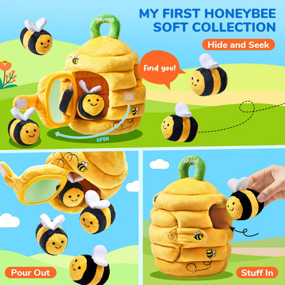 JoyCat Baby Toys 6-12 Months - Soft Baby Beehive with 5 Sensory Bees - Rattle, Crinkle Paper, Squeaker, Mirror, Busy Montessori Soft Toys for Toddlers 0-3 Years Old - Baby Christmas Birthday Gift