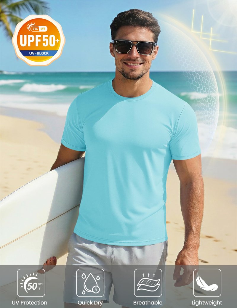 Men's Dry Fit Short Sleeve T Shirts - Quick Dry UV Outdoor Workout Performance Shirts - Lake Blue
