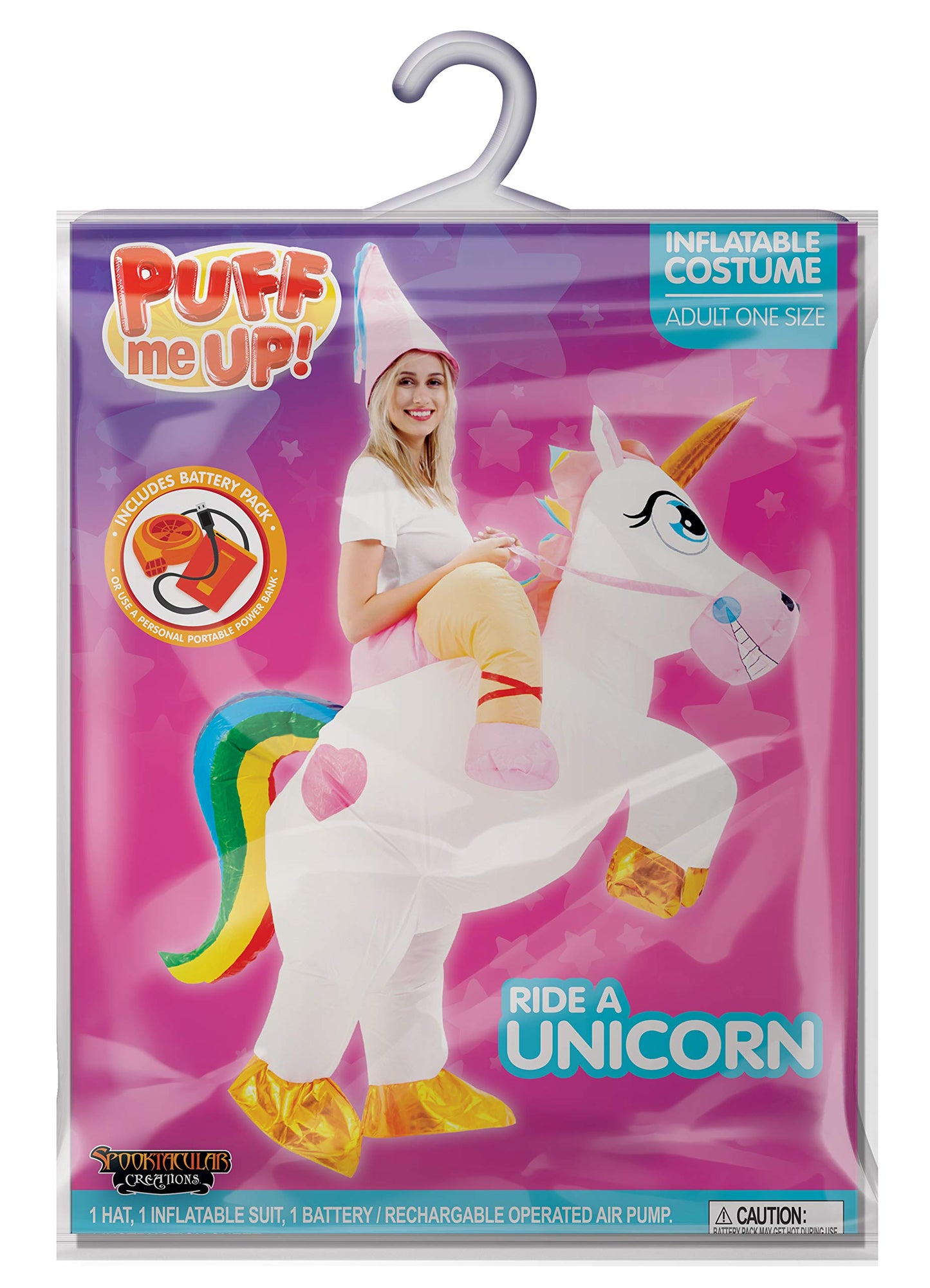 Spooktacular Creations Inflatable Costume Adult, Riding a Unicorn Blow-up Deluxe Halloween Costume with Hat for Halloween Dress Up Parties, White, X-Large(71In)