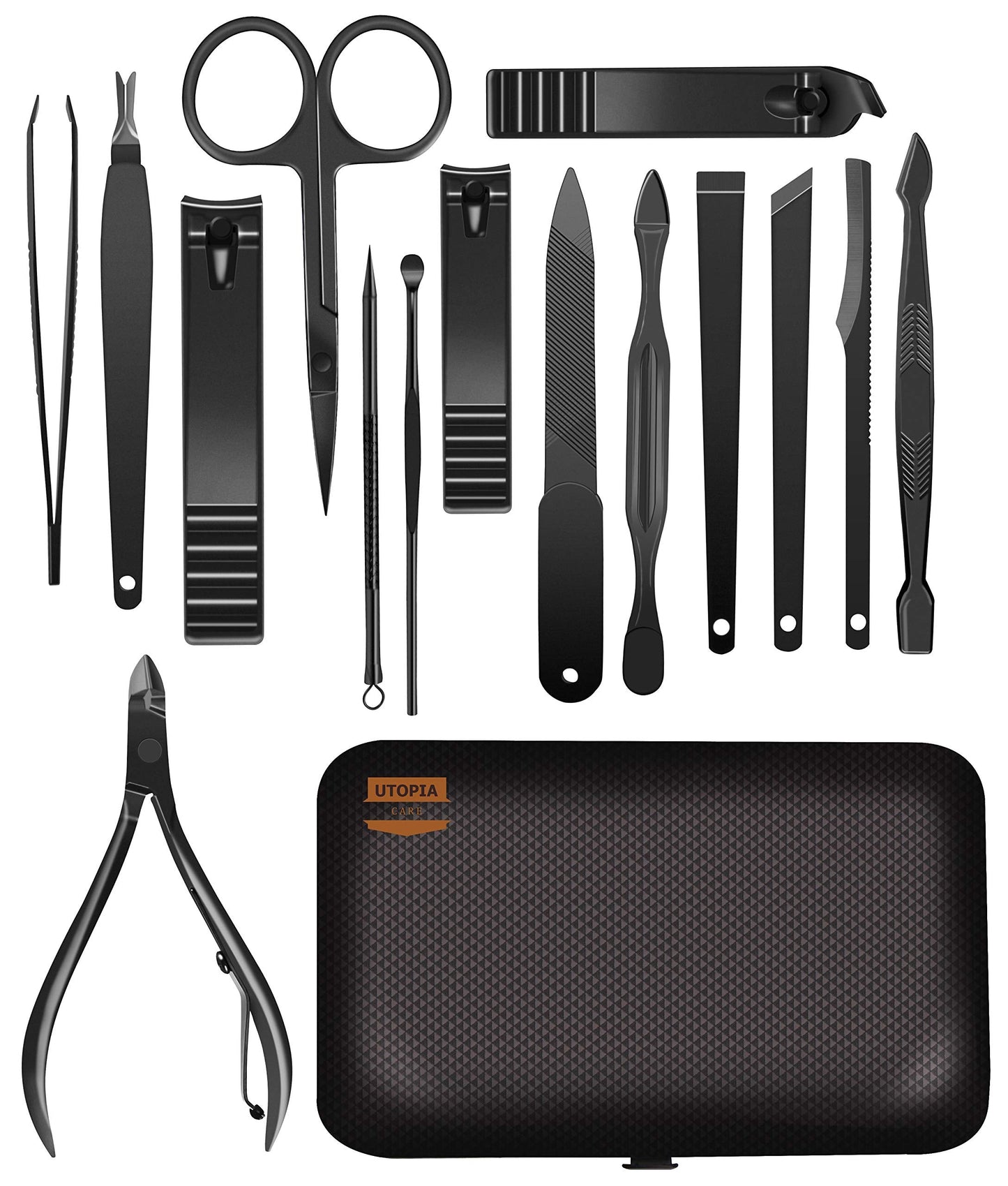 Utopia Care Nail Clippers Professional Nail Kit or Manicure Kit for Women and Men, Stocking Stuffers or Groomsmen Gifts 16Pcs Pedicure Set for Fingernail, Toenail Clippers with Travel Case