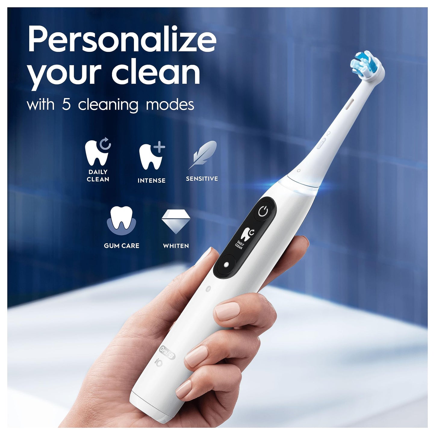 Oral-B iO7 Electric Toothbrushes For Adults, App Connected Handle, 1 Toothbrush Head & Travel Case, 5 Modes with Teeth Whitening, White