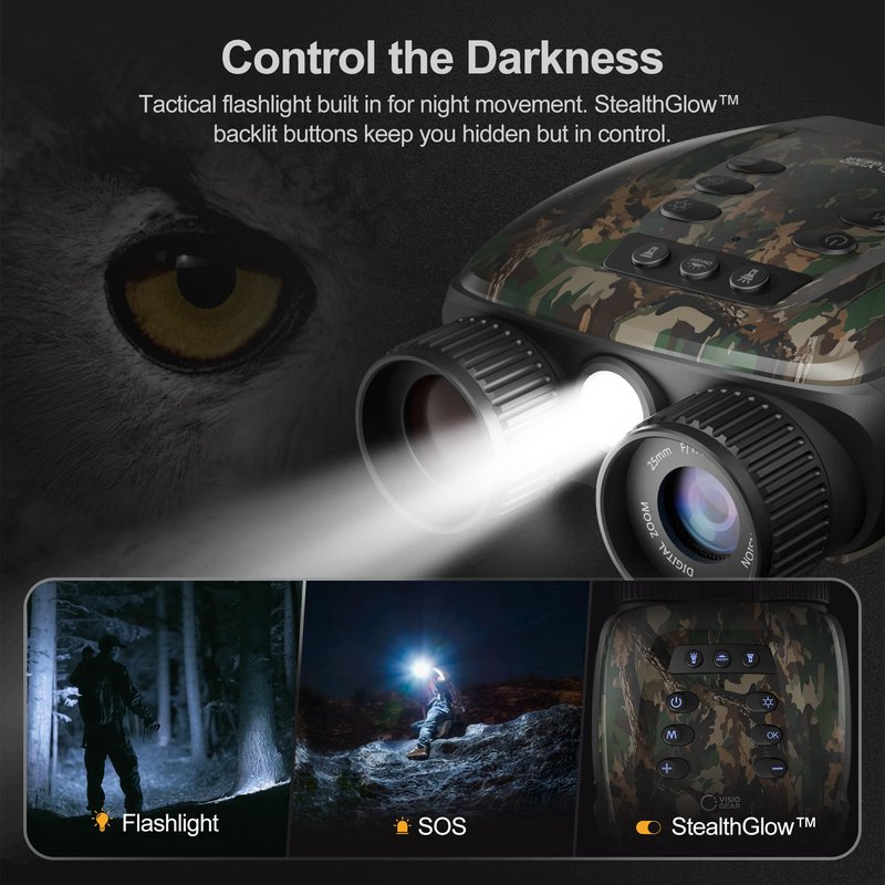 VisioGear Night Vision Binoculars - Night Thunder X3 4K Night Vision Goggles for Adults, AI Color Mode, 2000ft Range, 5000mAh Battery, 32GB Card for Camping & Hunting, Camouflage