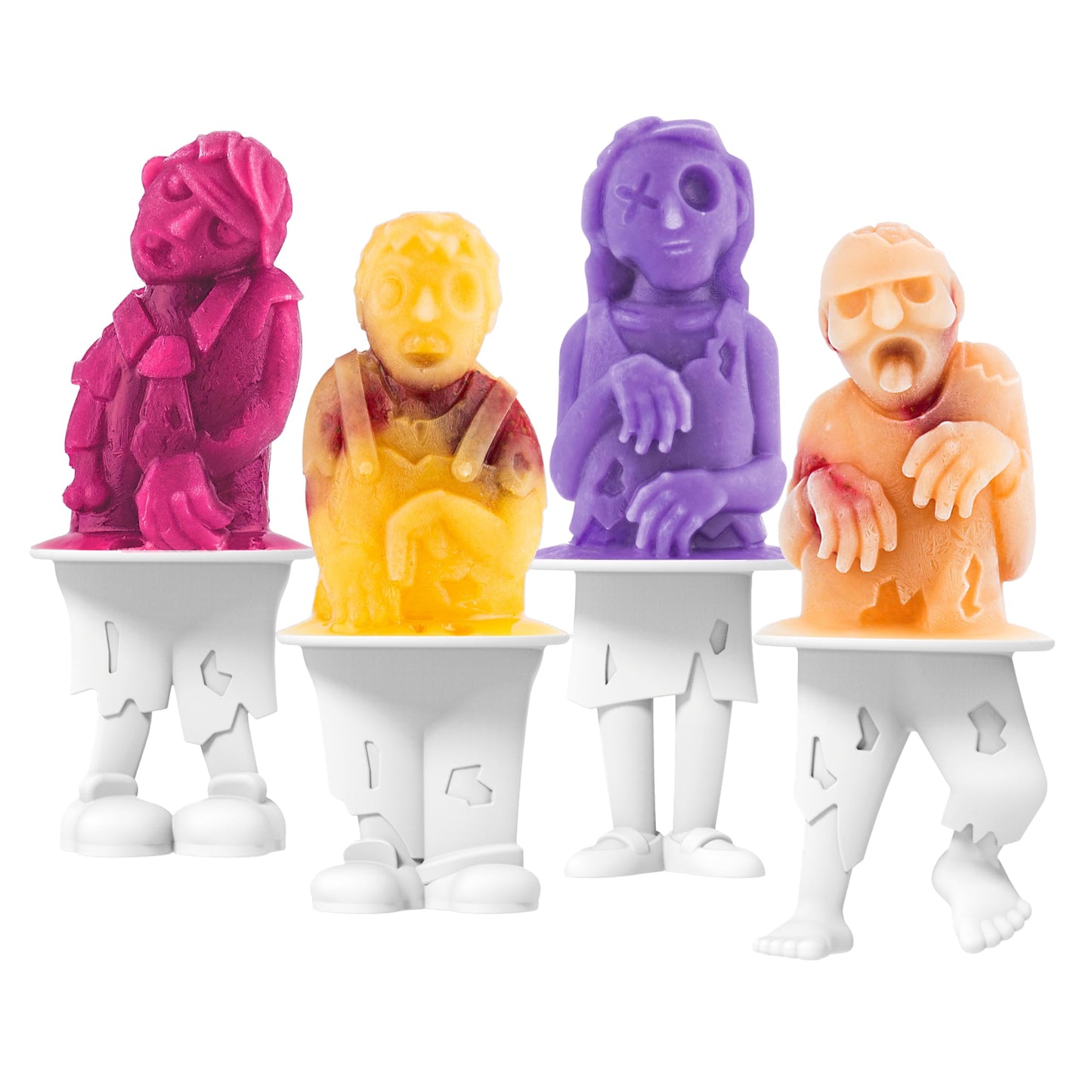 Tovolo Zombie Ice Pop Mold Set of 4 Silicone Halloween Popsicle Molds with Skeleton Sticks, Dishwasher Safe Spooky Zombie Popsicle Molds for Halloween Treats, BPA Free Food Safe Reusable Silicone Mold