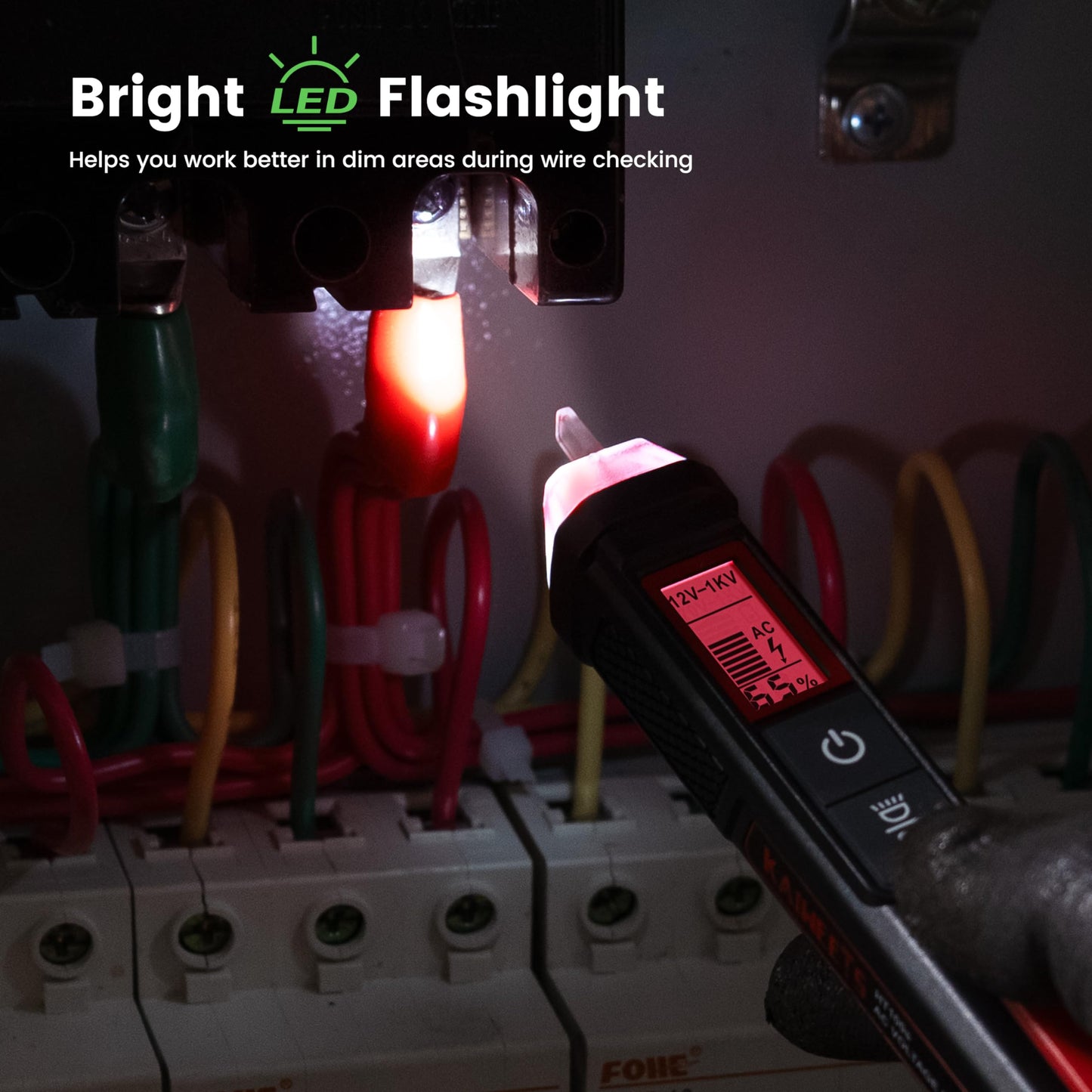 KAIWEETS Voltage Tester/Non-Contact Voltage Tester with Signal Percentage, Dual Range AC 12V/70V-1000V, Live/Null Wire Tester, Electrical Tester with LCD Display, Buzzer Alarm, Wire Breakpoint Finder