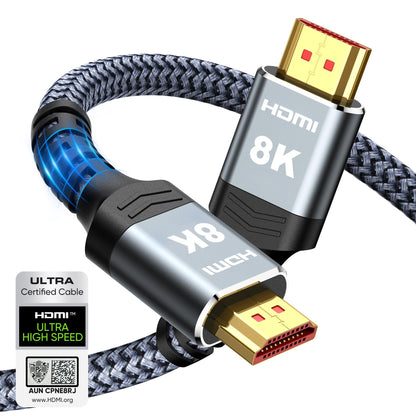 Highwings 8K 10K 4K HDMI 2.1 Cable 48Gbps 6.6FT/2M, Certified Ultra High Speed HDMI Cable Braided Cord-4K@120Hz 8K@60Hz, DTS:X, HDCP 2.2 & 2.3, HDR 10 Compatible with Roku TV/PS5/HDTV/Blu-ray