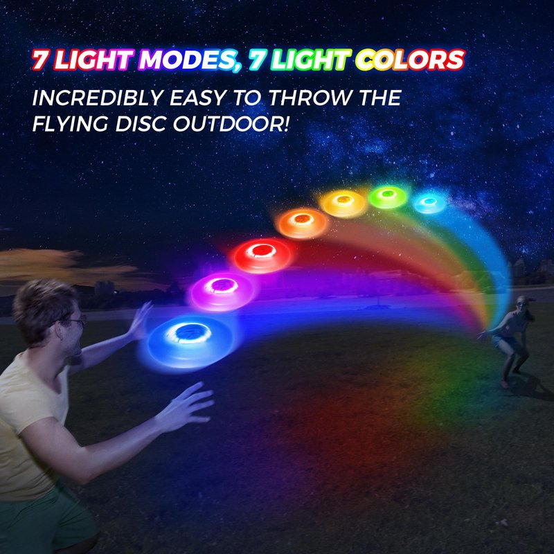Fortikpo Glow in the Dark LED Flying Disc - 7 Dynamic Modes, 7 Colors, IP65 Waterproof, Perfect Birthday & Camping Gift for Men/Boys/Teens/Kids - Outdoor Games & Cool Toys, 175g