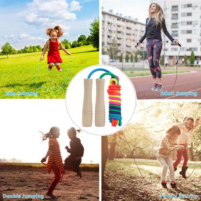 Jump Rope Kids, 8.5ft Adjustable Cotton Skipping Rope with Wooden Handle for Boys and Girls Fitness Outdoor Exercise (Rainbow color)