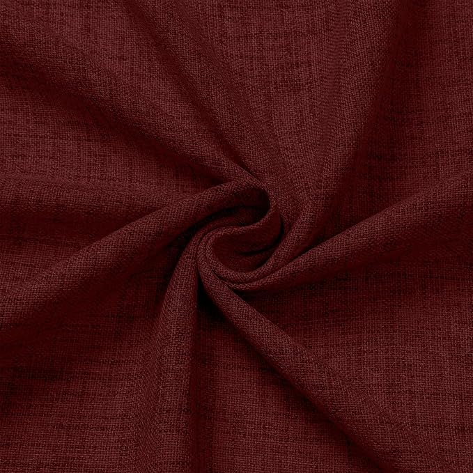 Tollpiz Linen Curtains Living Room Rod Pocket Semi Sheer Curtain Burlap Light Filtering Thick Linen Drapes for Bedroom, 38 x 63 inches Long, Burgundy Red, Set of 2 Panels