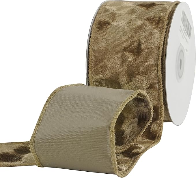 MEEDEE 2-1/2 inch Brown Velvet Wired Ribbon 10 Yards Thick Light Brown Velvet Ribbon for Christmas Tree, Gift Wrapping, Garland, Fall Wreaths, Topper Bow, Swags, Crafts Supply