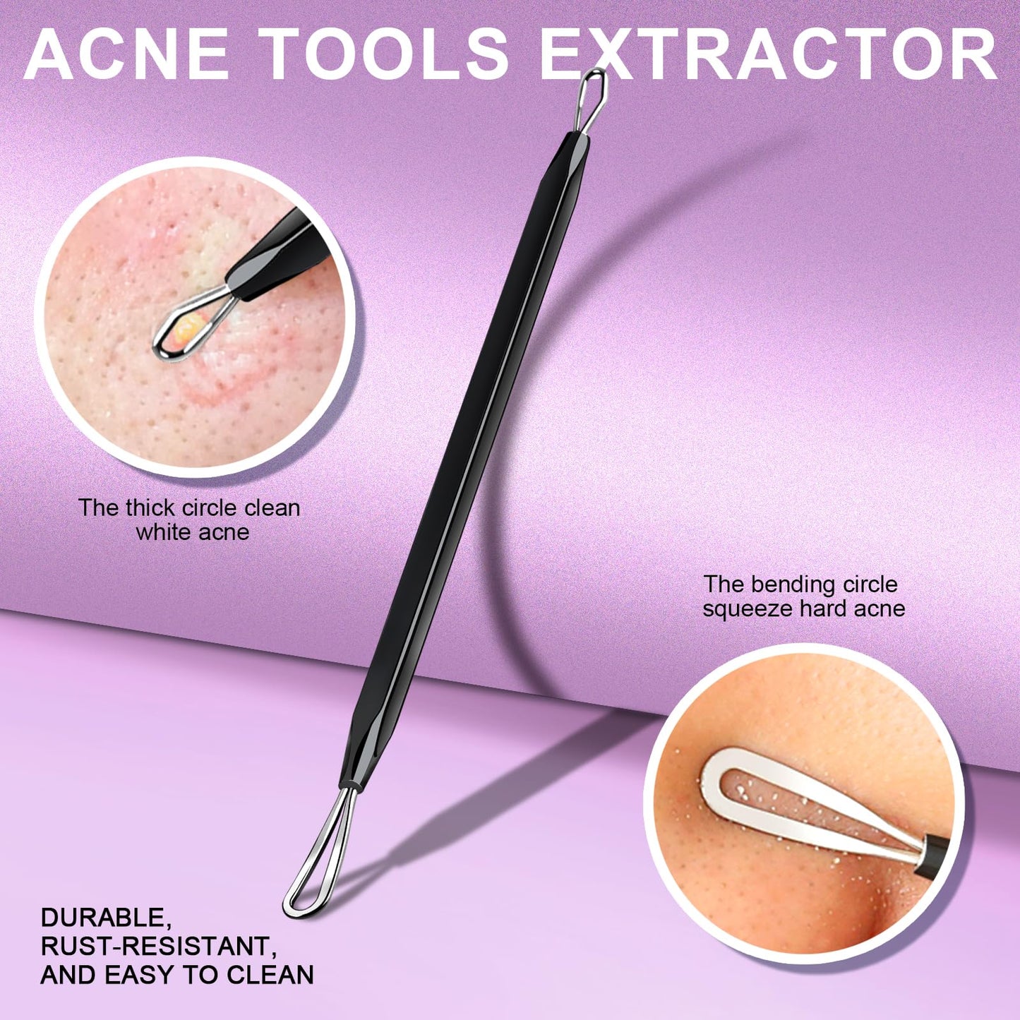 Teenitor Pimple Extractor Acne Treatment Tool Surgical Grade Blackhead Comedone Removal 2-in-1 Popper Tool for Face Nose Blackhead Extractor Tool Silver