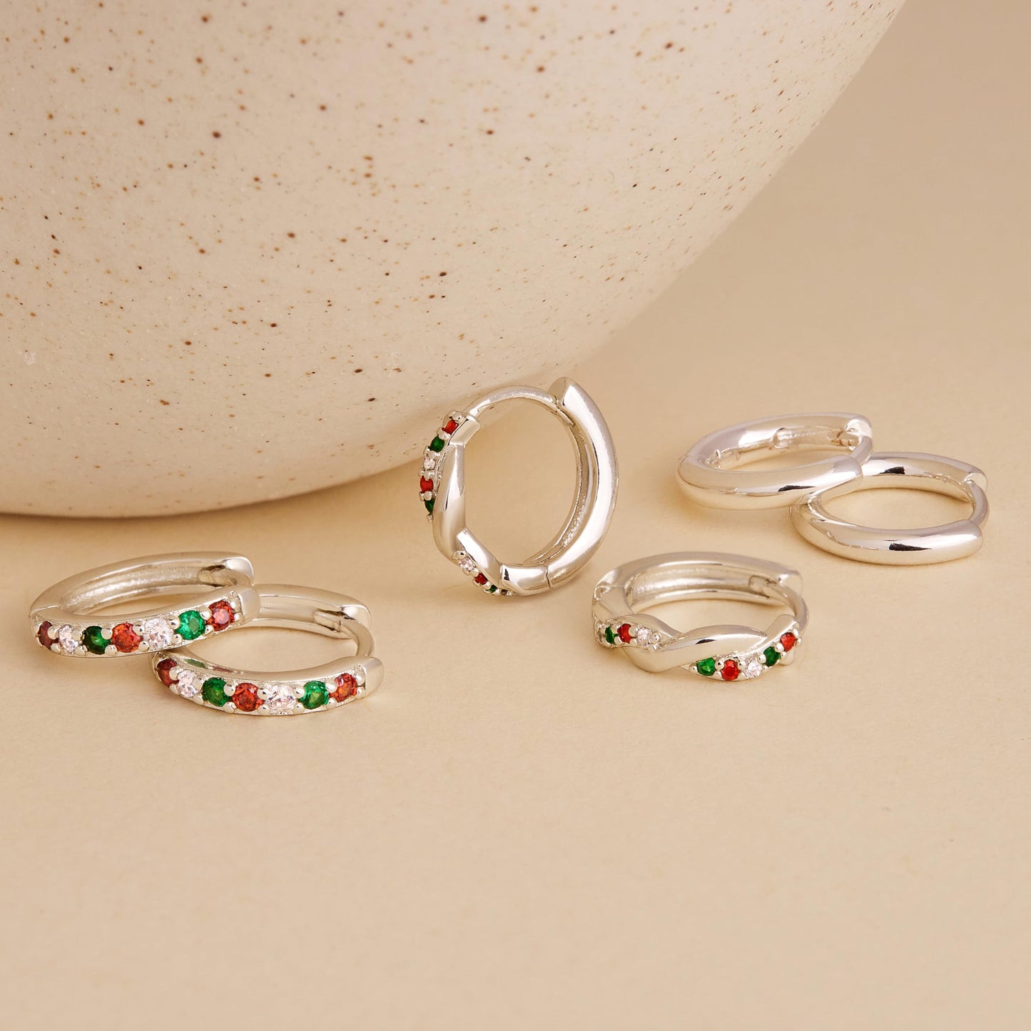 Inerney Sterling Silver Christmas Earrings Set for Women, Dainty Small Huggie Hoop Earrings Holiday Jewelry for Multiple Piercings, Trendy Twisted Cute Cartilage Hoops Winter Gift for Sensitive Ears