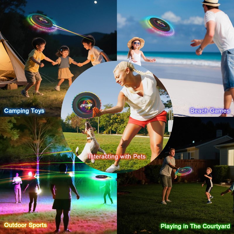 Light up Flying Disc-16 Millions Colors, 48 LEDs & 13 Light Modes, LED Flying Disc for Adults, Kids & Teens, Glow in the Dark Flying Ring, Party Toy Christmas Birthday Gift, Age 6+ (black, 9in)