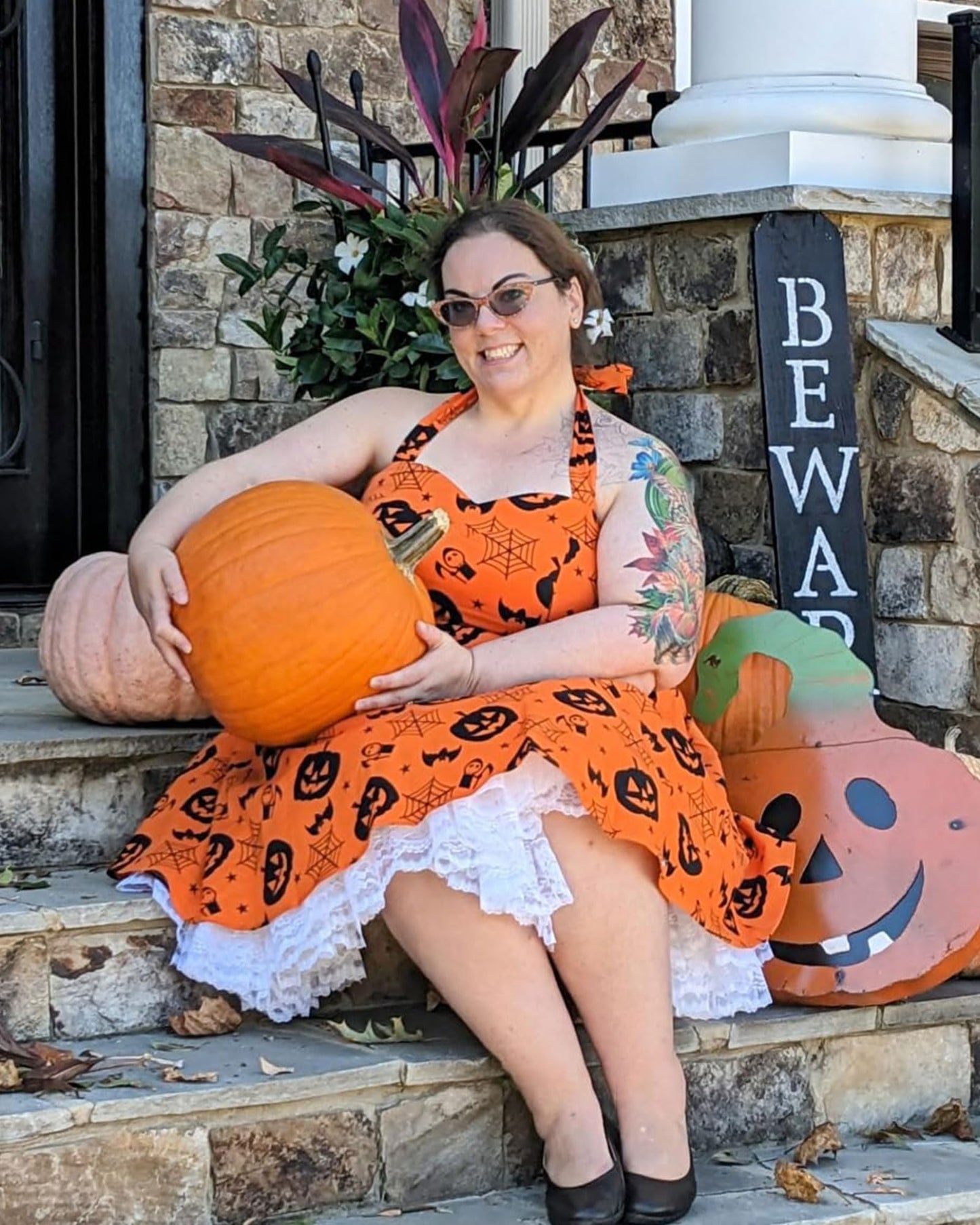 Topdress Women's Vintage Polka Audrey Dress 1950s Halter Retro Cocktail Dress Pumpkin M