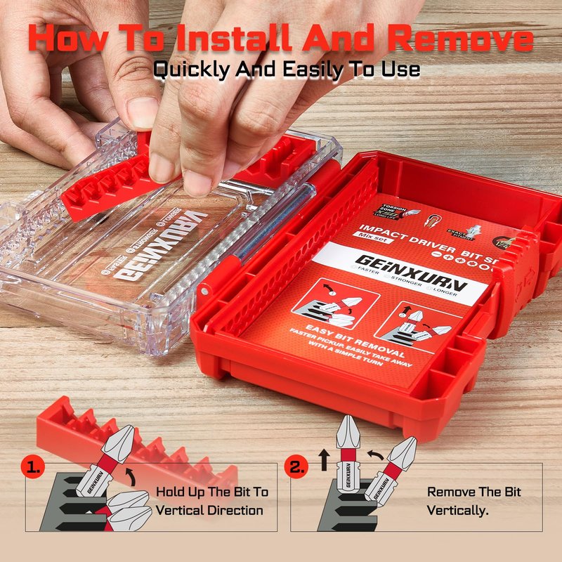 Geinxurn 1Pc Red Storage Box Case, small parts box with detachable divider, Screwdriver Bit Set Box