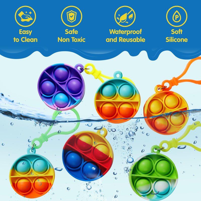 JOYIN Round Pop Fidget Keychain 30 Pack Pop Fidget Toys Bulk Party Favors for Kids 4-8,8-12 Years, Birthday Goodie Bags Stuffers Back to School Gifts for Students Classroom Prizes Sensory Toys
