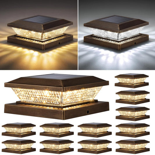Mlambert 4x4 Solar Post Cap Lights Outdoor 12 Pack, Waterproof Solar Fence Light for Wooden/Vinyl Post, 2 Color Outside Deck Patio Porch Decor, Brown