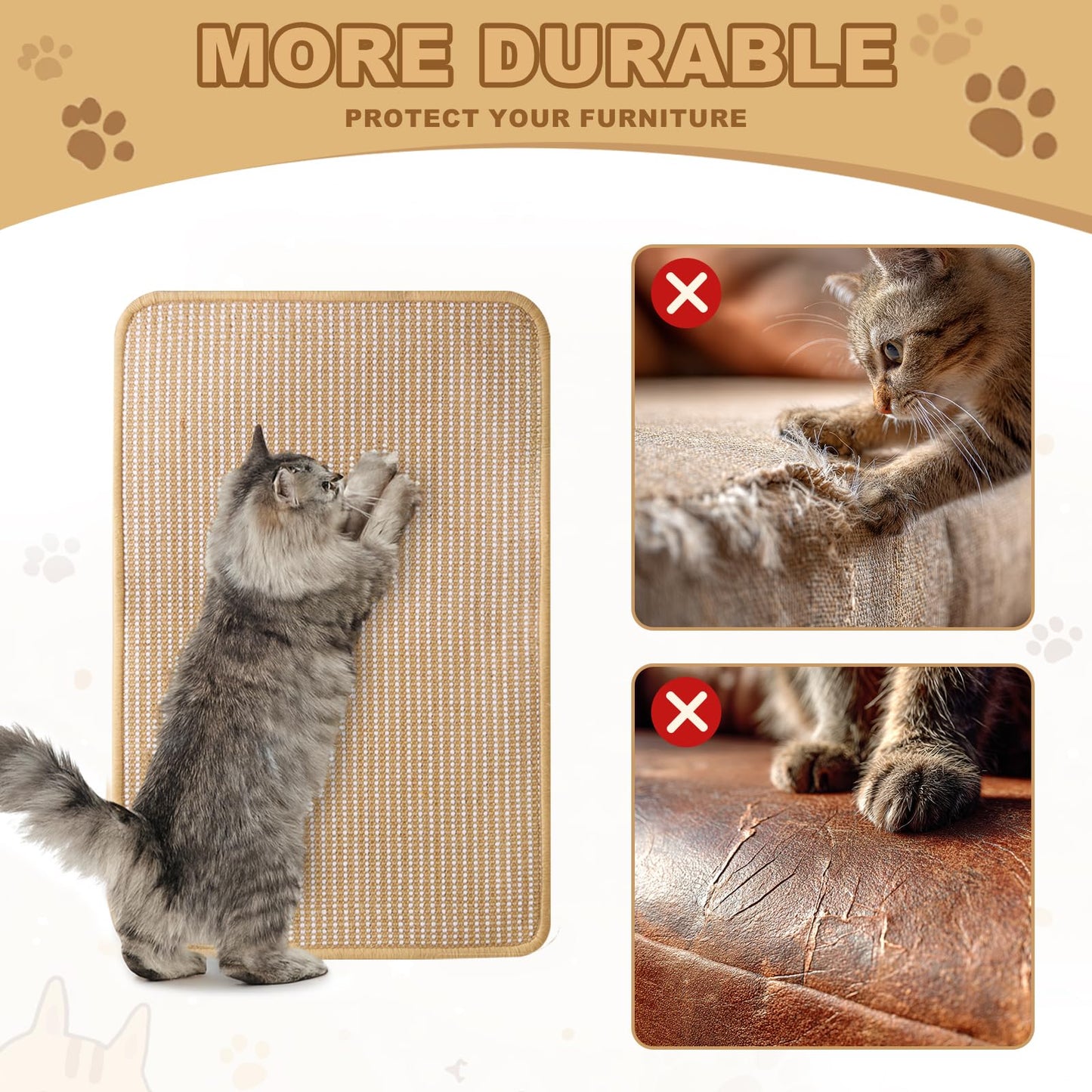 Cat Scratching Mat Sisal, Sisal Fabric Large Pet Scratching Pad for Indoor Cats with Adhesive Hook Loop Tape, Cat Scratching Rug Wall Scratchers (1pcs(11x13.8in))