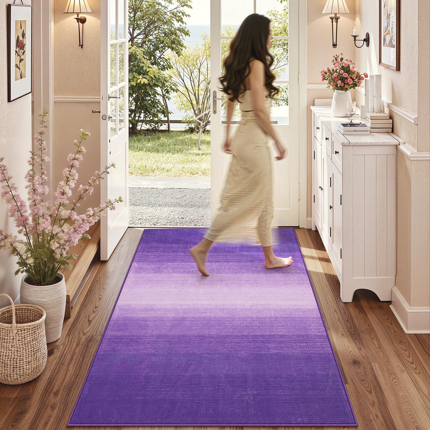 Wonnitar Washable 3x5 Purple Rugs for Bedroom, Modern Non-Slip Soft Nursery Area Rugs, Non-Shedding Ombre Low Pile Bathroom Throw Mat, Floor Carpet for Kitchen Dorm Playroom (Purple, 3'x5')