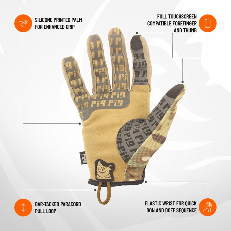 PIG FDT Delta Utility Gloves, Touchscreen Compatible, High Dexterity for Shooting Sports, 1 Pair, Multicam, 2X-Large